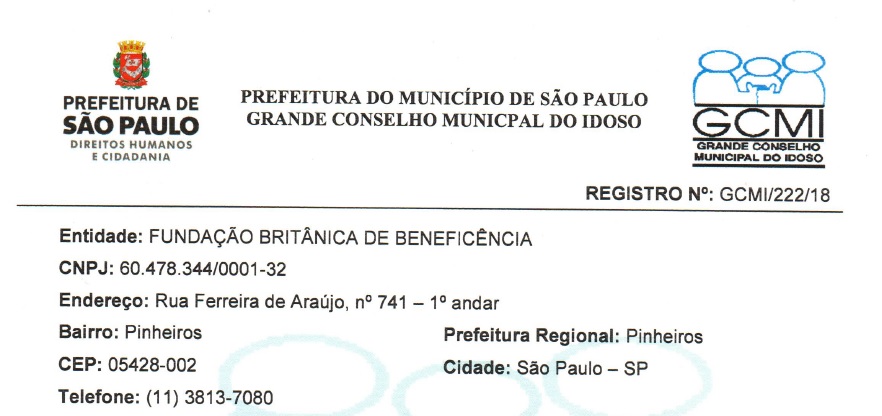 Registro da Fundação Britânica no Grande Conselho Municipal do Idoso (GCMI)