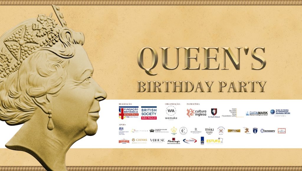 Arte do evento beneficente Aniversário da Rainha 2019, organizado pela British Society em prol da Fundação Britânica de Beneficência.